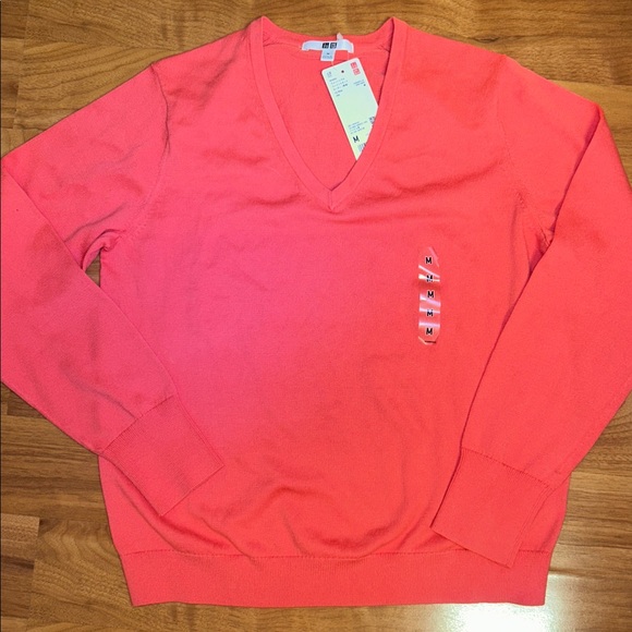 Uniqlo Sweaters - NWT Uniqlo Japan 100% Cotton Coral V-Neck Sweater
